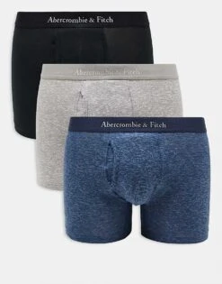 Abercrombie & Fitch 3 Pack Logo Tonal Waistband Marl Trunks In Grey/blue/black For Men -Abercrombie and Fitch Fashion Shop 207327691 1 greyblueblack 1