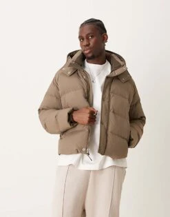Abercrombie & Fitch Ultra Hooded Puffer Jacket In Beige For Men