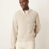 Abercrombie & Fitch Oversized Half Zip Stripe Stitch Knit Jumper In Cream For Men -Abercrombie and Fitch Fashion Shop 207327752 1 cream