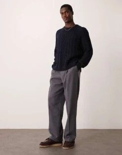 Abercrombie & Fitch Warmed Handed Oversized Fisherman Cable Knit Jumper In Navy For Men -Abercrombie and Fitch Fashion Shop 207327753 4