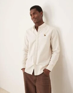 Abercrombie & Fitch Icon Logo Oxford Shirt In Beige For Men -Abercrombie and Fitch Fashion Shop 207327796 1 beige 1