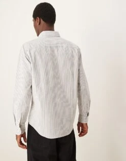 Abercrombie & Fitch Icon Logo Stripe Oxford Shirt In Grey For Men -Abercrombie and Fitch Fashion Shop 207327809 3