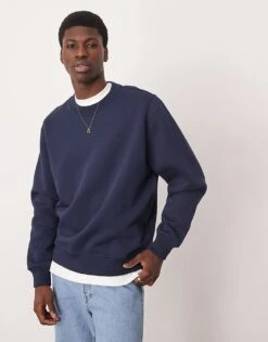 Abercrombie & Fitch Premium Sweatshirt In Navy Blue With Puff Icon Logo For Men