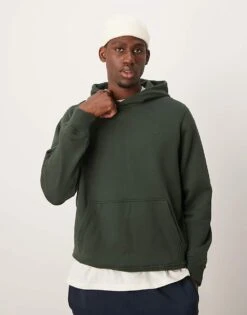 Abercrombie & Fitch Heavyweight Hoodie In Dark Green With Puff Icon Logo For Men Forest Green