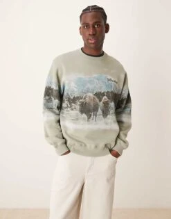 Abercrombie & Fitch National Parks Yellowstone Print Sweatshirt In Light Green For Men