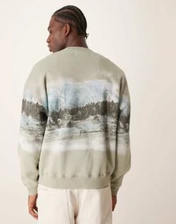 Abercrombie & Fitch National Parks Yellowstone Print Sweatshirt In Light Green For Men -Abercrombie and Fitch Fashion Shop 207327892 3