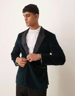 Abercrombie & Fitch Single Breasted Velvet Blazer And Tuxedo Trousers Suit -Abercrombie and Fitch Fashion Shop 207327902 1 darkgreen 1