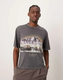 Abercrombie & Fitch National Parks Badlands Print Acid Wash Crop T-shirt In Charcoal For Men -Abercrombie and Fitch Fashion Shop 207327917 1 charcoal 1