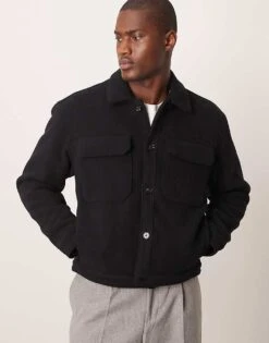 Abercrombie & Fitch Wool Blend Cropped Trucker Jacket In Charcoal For Men -Abercrombie and Fitch Fashion Shop 207328072 1 charcoal 1