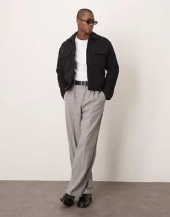 Abercrombie & Fitch Wool Blend Cropped Trucker Jacket In Charcoal For Men -Abercrombie and Fitch Fashion Shop 207328072 3