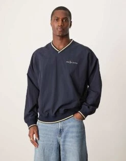 Abercrombie & Fitch V Neck Motif Fleece Jumper In Navy For Men -Abercrombie and Fitch Fashion Shop 207839942 1 navy 1