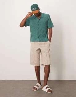 Abercrombie & Fitch Short Sleeve Crochet Button Through Polo In Dark Green For Men -Abercrombie and Fitch Fashion Shop 207839979 2