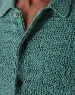 Abercrombie & Fitch Short Sleeve Crochet Button Through Polo In Dark Green For Men -Abercrombie and Fitch Fashion Shop 207839979 3