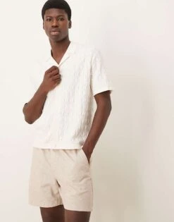 Abercrombie & Fitch Short Sleeve Knit Resort Button Through Polo In Cream For Men -Abercrombie and Fitch Fashion Shop 207840011 1 cream 1