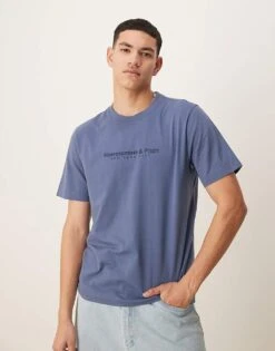 Abercrombie & Fitch Logo T-shirt In Blue For Men -Abercrombie and Fitch Fashion Shop 207840056 1 blue 1