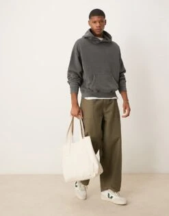 Abercrombie & Fitch Essentials Hoodie Washed Grey For Men Charcoal