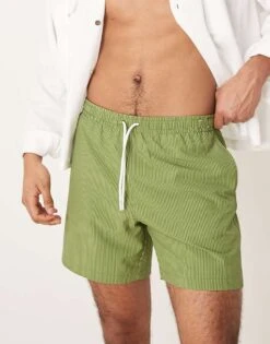 Abercrombie & Fitch 7 Inch Drawstring Swimming Trunks In Green Stripe For Men -Abercrombie and Fitch Fashion Shop 207840107 4
