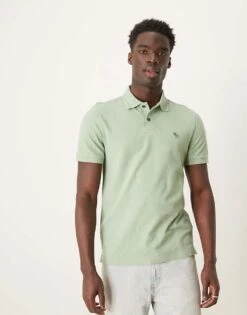 Abercrombie & Fitch Puff Icon Logo Short Sleeve Polo In Green For Men Basil Green