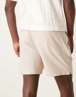 Abercrombie & Fitch 6 Inch Textured Linen Drawstring Shorts In Cream For Men -Abercrombie and Fitch Fashion Shop 207840246 3