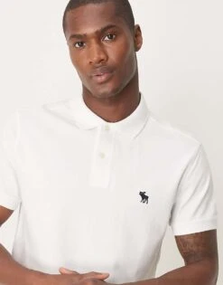Abercrombie & Fitch Puff Icon Logo Short Sleeve Polo In White For Men