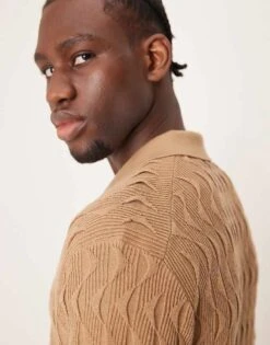 Abercrombie & Fitch Short Sleeve Knit Resort Button Through Polo In Brown For Men -Abercrombie and Fitch Fashion Shop 207840349 3