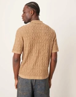 Abercrombie & Fitch Short Sleeve Knit Resort Button Through Polo In Brown For Men -Abercrombie and Fitch Fashion Shop 207840349 4