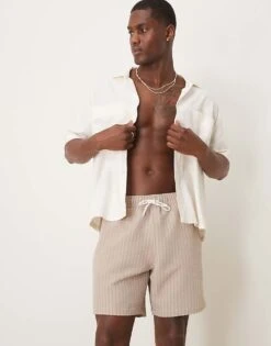 Abercrombie & Fitch 7 Inch Drawstring Swimming Trunks In Tan For Men -Abercrombie and Fitch Fashion Shop 207840378 1 tan 1