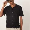 Abercrombie & Fitch Short Sleeve Crochet Button Through Polo In Black For Men -Abercrombie and Fitch Fashion Shop 207840417 1 black