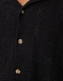 Abercrombie & Fitch Short Sleeve Crochet Button Through Polo In Black For Men -Abercrombie and Fitch Fashion Shop 207840417 3