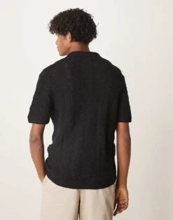 Abercrombie & Fitch Short Sleeve Crochet Button Through Polo In Black For Men -Abercrombie and Fitch Fashion Shop 207840417 4