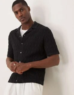 Abercrombie & Fitch Short Sleeve Knit Button Up Polo In Black For Men -Abercrombie and Fitch Fashion Shop 207840447 1 black 1