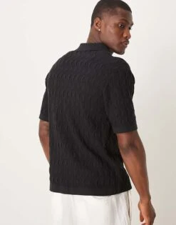 Abercrombie & Fitch Short Sleeve Knit Button Up Polo In Black For Men -Abercrombie and Fitch Fashion Shop 207840447 3