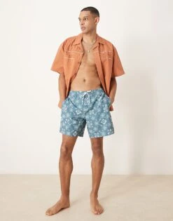 Abercrombie & Fitch 7 Inch Drawstring Swimming Trunks In Blue Bandanna Print For Men Blue Print -Abercrombie and Fitch Fashion Shop 207840510 3