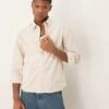 Abercrombie & Fitch Long Sleeve Cropped Linen Shirt In Beige Stripe For Men -Abercrombie and Fitch Fashion Shop 207840557 1 beigestripe