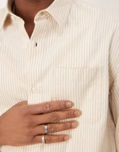 Abercrombie & Fitch Long Sleeve Cropped Linen Shirt In Beige Stripe For Men -Abercrombie and Fitch Fashion Shop 207840557 3