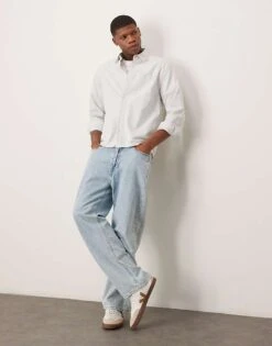 Abercrombie & Fitch Long Sleeve Cropped Linen Shirt In Blue Stripe For Men -Abercrombie and Fitch Fashion Shop 207840573 3