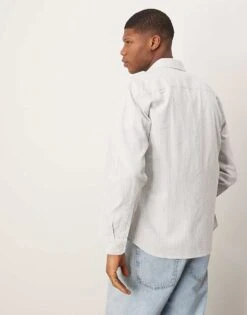 Abercrombie & Fitch Long Sleeve Cropped Linen Shirt In Blue Stripe For Men -Abercrombie and Fitch Fashion Shop 207840573 4