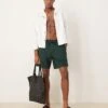 Abercrombie & Fitch 6 Inch Textured Linen Drawstring Shorts In Green For Men -Abercrombie and Fitch Fashion Shop 207840636 1 green