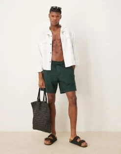 Abercrombie & Fitch 6 Inch Textured Linen Drawstring Shorts In Green For Men