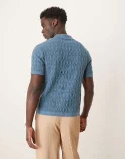 Abercrombie & Fitch Short Sleeve Knit Button Up Polo In Blue For Men -Abercrombie and Fitch Fashion Shop 207840660 3