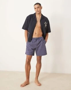 Abercrombie & Fitch 7 Inch Drawstring Swimming Trunks In Navy Stripe For Men Blue Stripe -Abercrombie and Fitch Fashion Shop 207840709 3