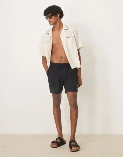 Abercrombie & Fitch 6 Inch Textured Linen Drawstring Shorts In Black For Men -Abercrombie and Fitch Fashion Shop 207840816 1 black 1