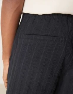 Abercrombie & Fitch 6 Inch Textured Linen Drawstring Shorts In Black For Men -Abercrombie and Fitch Fashion Shop 207840816 3