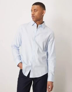 Abercrombie & Fitch Long Sleeve Suit Shirt In Blue For Men