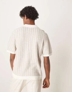 Abercrombie & Fitch Short Sleeve Crochet Shirt In Beige For Men Off White -Abercrombie and Fitch Fashion Shop 207840839 3