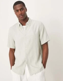 Abercrombie & Fitch Short Sleeve Linen Shirt In Green For Men -Abercrombie and Fitch Fashion Shop 207840894 1 green 1