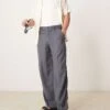 Abercrombie & Fitch Tailored Linen Blend Baggy Trousers In Pinstripe Grey For Men -Abercrombie and Fitch Fashion Shop 207840910 1 pinstripe