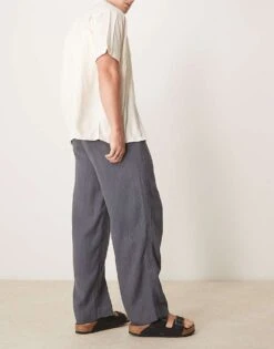 Abercrombie & Fitch Tailored Linen Blend Baggy Trousers In Pinstripe Grey For Men -Abercrombie and Fitch Fashion Shop 207840910 3