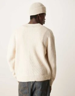 Abercrombie & Fitch Cropped Preppy Cardigan In Cream For Men Birch -Abercrombie and Fitch Fashion Shop 207886149 4