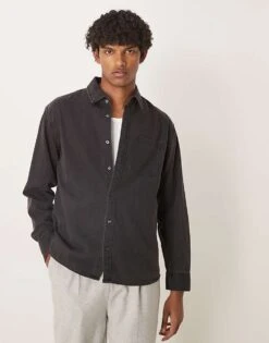 Abercrombie & Fitch Long Sleeve Cropped Western Denim Shirt In Black For Men Black Denim -Abercrombie and Fitch Fashion Shop 207886198 1 blackdenim 1